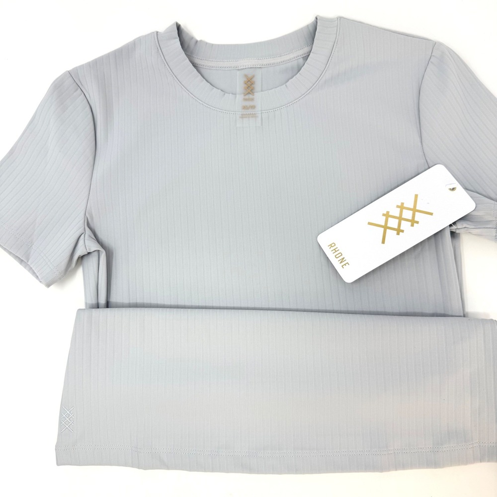 Rhone Womens XS‎ Modern Ribbed Tee Grey Mist Short Sleeve Performance Shirt NEW
